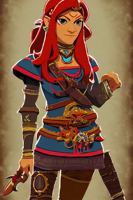 Image similar to an in game portrait of urbosa from the legend of zelda breath of the wild, breath of the wild art style.