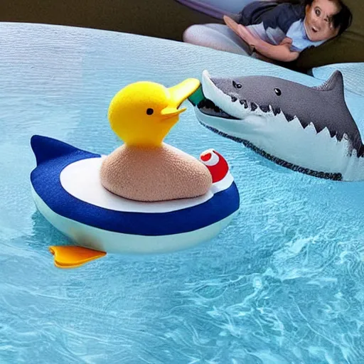 Image similar to super cute duck together with a shark from ikea