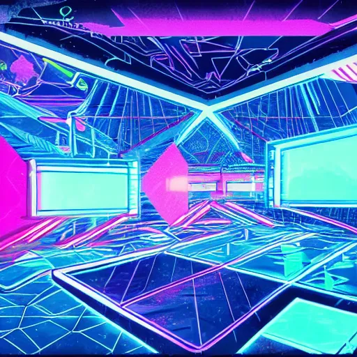 Image similar to neon structure floating in the space, retrowave epic art, trending on art station