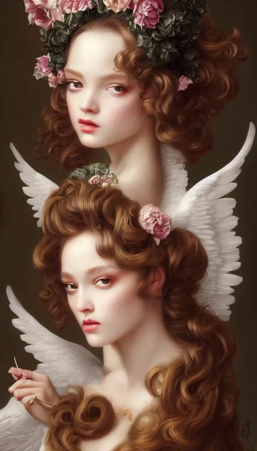 Prompt: pop surrealism, rococo, baroque hair, angelic young female seductive - fine - face, pretty face, key visual, realistic shaded perfect face, fine details by stanley artgerm lau, wlop, mark ryden, andrei riabovitchev, marc simonetti, and sakimichan, trending on artstation