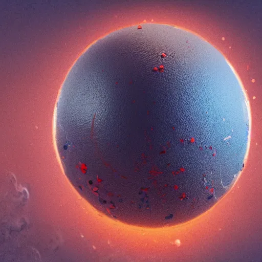 Image similar to 3 d render of a sphere being covered by extremely detailed splatters of abstract paint, miniature earth, pascal blanche, surreal, beksinski, high detailed, volumetric lighting, octane render