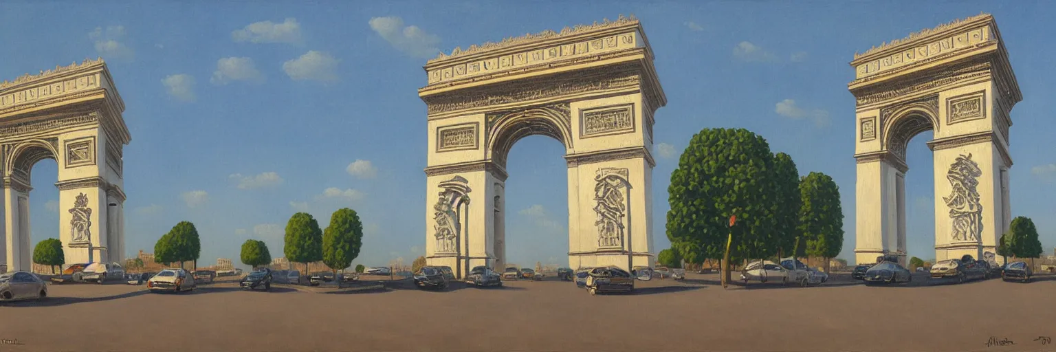 Prompt: Arc de Triomphe oil painting magritte
