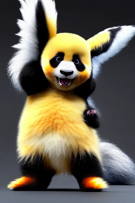 Image similar to high quality 3 d render hyperrealist very cute multicolor stripped fluffy! phoenix panda hybrid with wings!! highly detailed, vray smooth, in the style of detective pikachu, hannah yata charlie immer, dramatic blue light, low angle, uhd 8 k, sharp focus