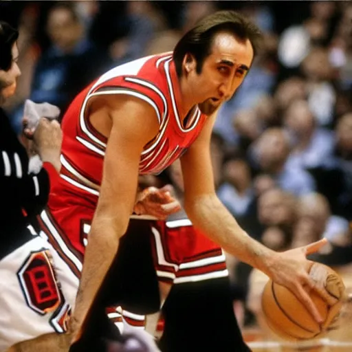 Prompt: Nicolas Cage as a member of the Chicago Bulls