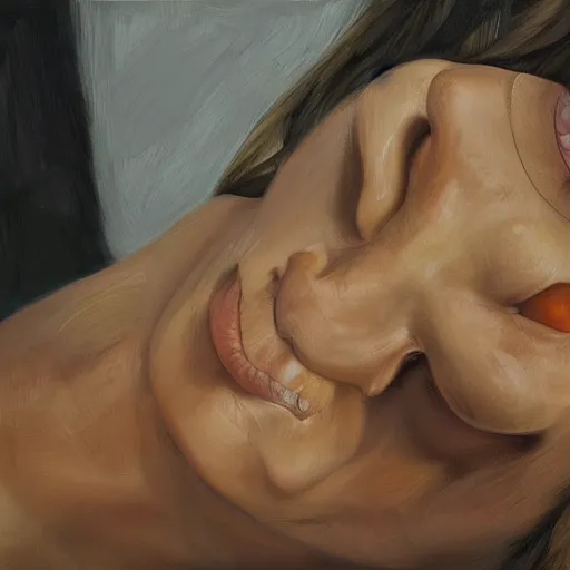 Image similar to high quality high detail painting by lucian freud, hd, devil girl, photorealistic lighting