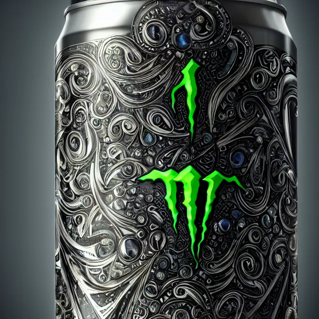 Image similar to aluminian can of monster energy drink, intricate and very very beautiful and elegant, highly detailed, digital painting, artstation, concept art, smooth and sharp focus, illustration