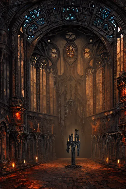 Image similar to steam necropolis, memento mori, gothic, neo - gothic, art nouveau, hyperdetailed copper patina medieval icon, stefan morrell, philippe druillet, ralph mcquarrie, concept art, steampunk, unreal engine, detailed intricate environment, octane render, moody atmospherics, volumetric lighting, ultrasharp, ominous, otherworldly