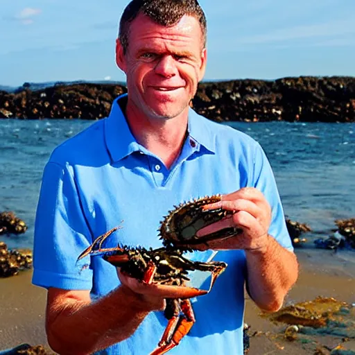 Prompt: Leemon Baird holding a crab