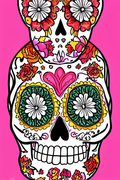 Image similar to illustration of a sugar skull day of the dead girl, art by naomi okubo