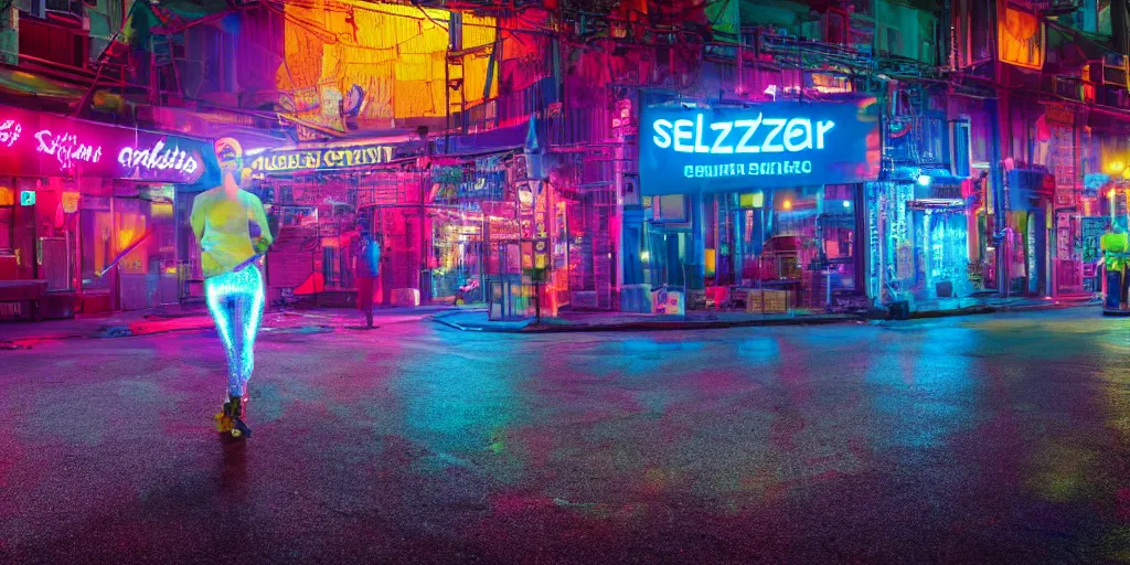 Image similar to ad truly seltzer can day glo lighting, professional photography, dutch angle, sweat and reflections, 8k