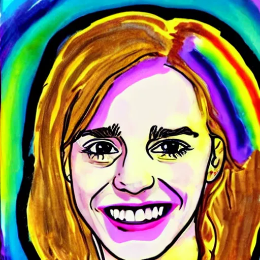 Prompt: rainbow smiling happy emma watson age 1 5 as hermione. pop art.