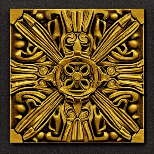 Image similar to 3d render of an abstract medieval pattern gold tile, symetrical