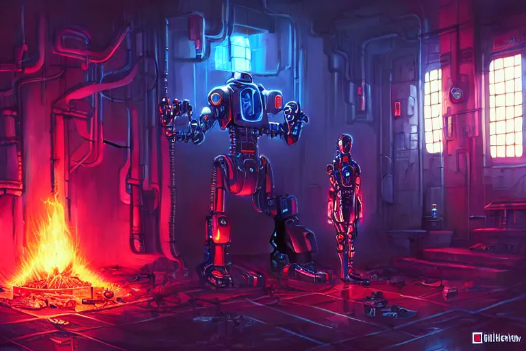 Image similar to hearth of the machine in cyberpunk style, cybernetic shrine, robot religion, realistic shaded lighting, magali villeneuve, artgerm, rutkowski