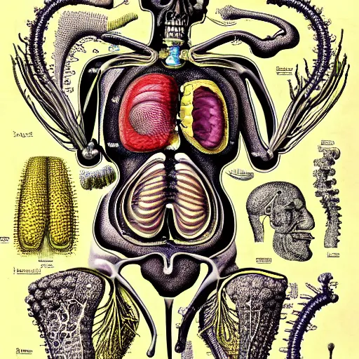 Image similar to homer simpson anatomy by ernst haeckel, masterpiece, vivid, very detailed