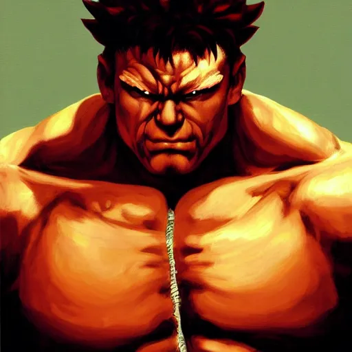 Prompt: A portrait of Akuma from Street Fighter, illustration by Phil Hale