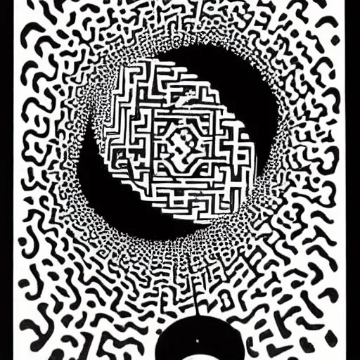 Prompt: “the infinite within an eye” beautiful artwork, ink print by M.C. Escher