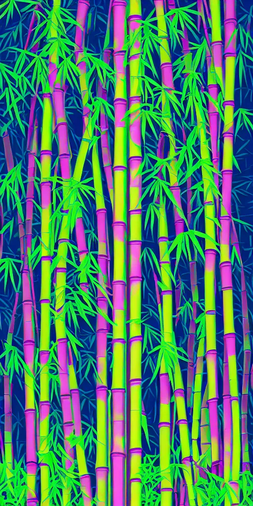 Prompt: cursed multicolored green bamboo forest, tom whalen, james gilleard, liam brazier, tristan eaton