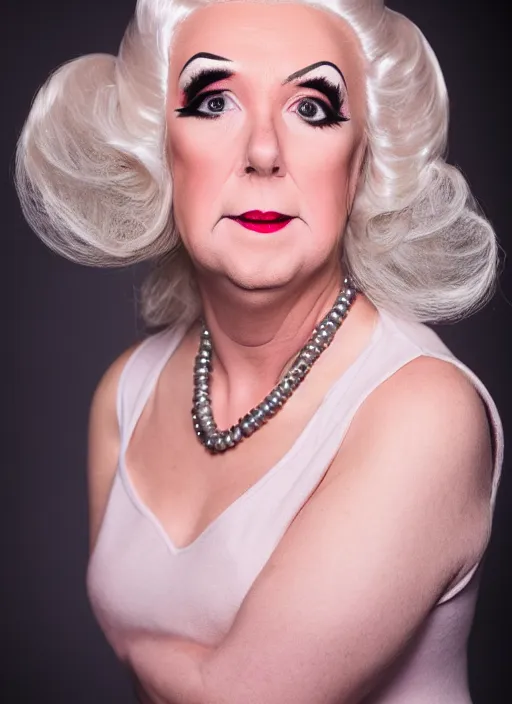 Image similar to studio portrait of lindsey graham in full drag dressed in drag dressed as a woman makeup, 8 k, studio lighting, key light, back light, sequents,