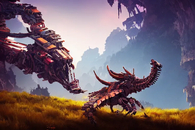 Image similar to bristleback machine mecanical creature robot of horizon forbidden west horizon zero dawn bioluminiscence global illumination ray tracing hdr fanart arstation by ian pesty and alena aenami artworks in 4 k