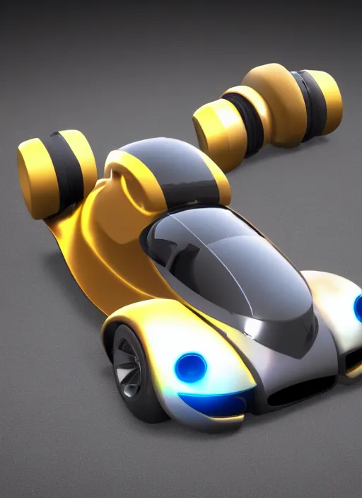 Image similar to 3 d render of spherical rolling vehicle for racing game. unreal engine.