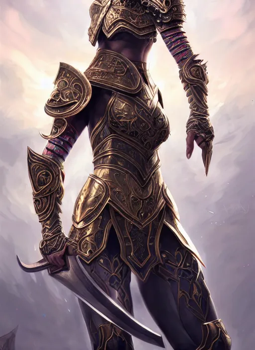 Image similar to warrior, intricate ornate opal heavy armor!!! beautiful and athletic white hair female!! gorgeous face and eyes!! character concept art, sharp focus, octane render! unreal engine 5! highly rendered!! trending on artstation!! detailed linework!! illustration by artgerm, wlop, and chie yoshii