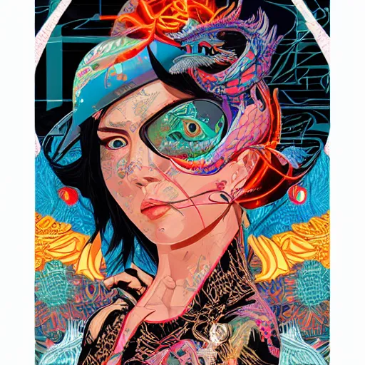 Prompt: Tristan Eaton, victo ngai, artgerm, Maximalism dragon