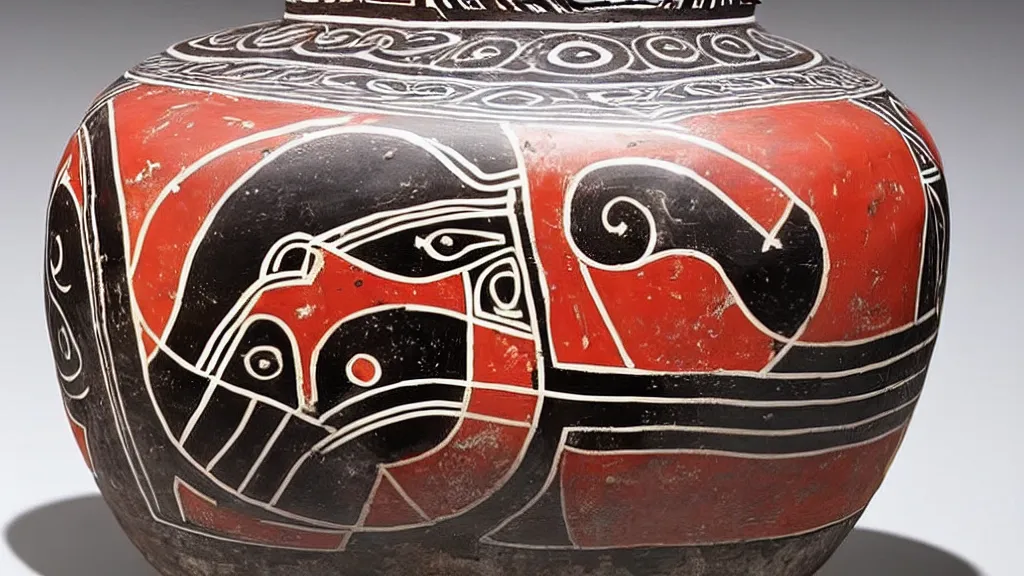 Prompt: a pot with a decorative minoan art style where we can see darth vader