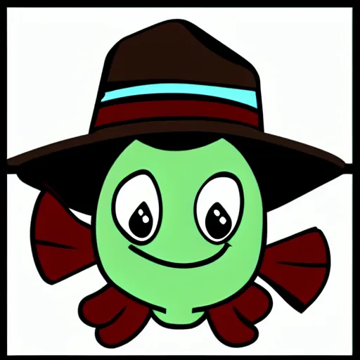 Image similar to happy fish wearing a cowboy hat, sideways, vector, plain background