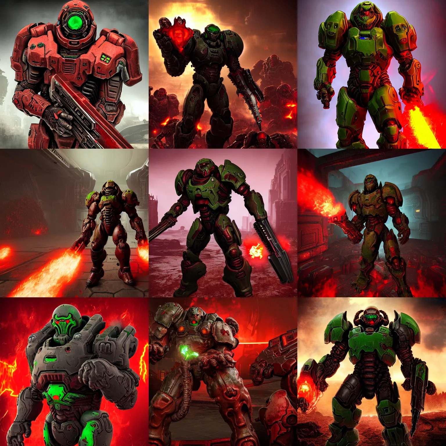 Prompt: doom slayer from doom eternal fighring communist demons, photography, pre renissanse art