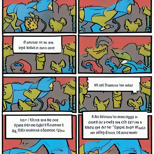 Prompt: four - panel comic about dinosaurs
