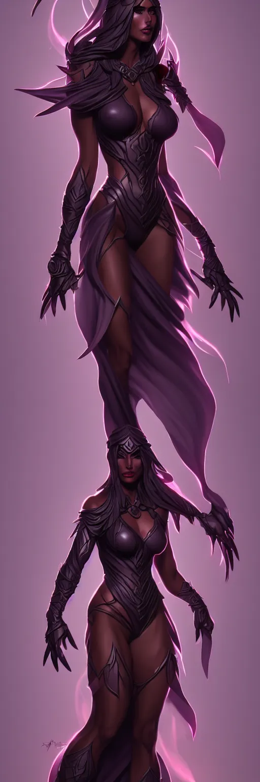 Image similar to dark sorceress full body view, highly detailed, artgerm style, artstation, soft light, sharp focus, illustration, character design, concept art, correct anatomy