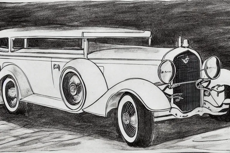 Image similar to ink drawing of a 1 9 3 0 cadillac