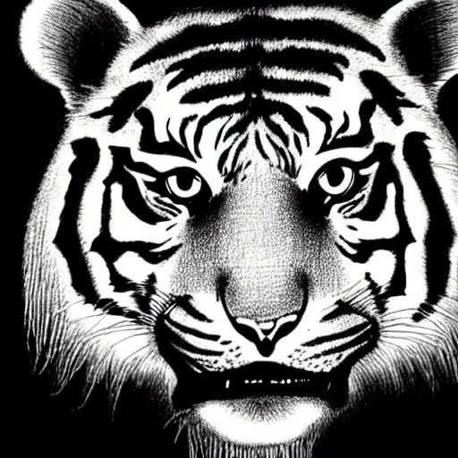 Image similar to a drawing of a tiger by junji ito, horror,