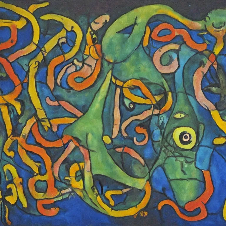 Image similar to The Eden of eye parasites. Painting by Juan Miro