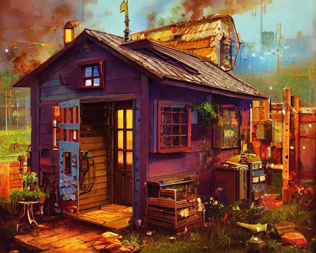 Prompt: IKEA catalogue photo of a steampunk shed, by Paul Lehr