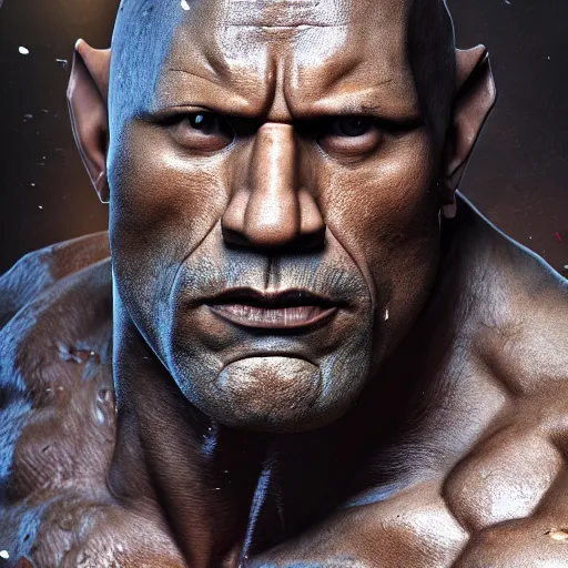 Prompt: a digital art portrait of dwayne johnson as grey stone golem barbarian with warhammer, dnd character concept, 4 k, ultra detail, volumetric lighting, unreal engine, octane render