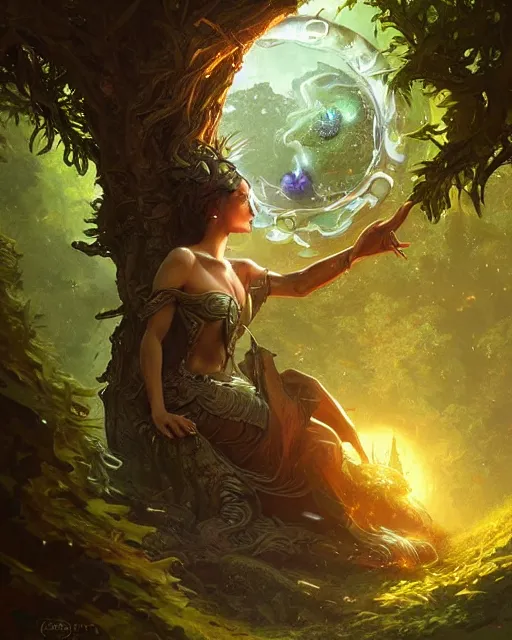 Image similar to A time portal inside a tree, deep focus, D&D, fantasy, intricate, elegant, highly detailed, digital painting, artstation, concept art, matte, sharp focus, illustration, hearthstone, art by Artgerm and Greg Rutkowski and Alphonse Mucha