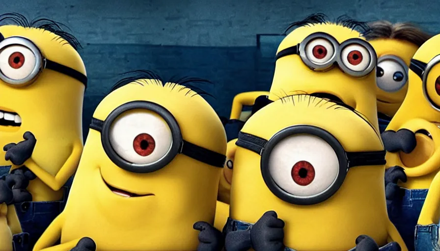 Prompt: fight!!! club!!!!, fight!!! club!!!! ((((the minions)))), movie still, directed by David fincher