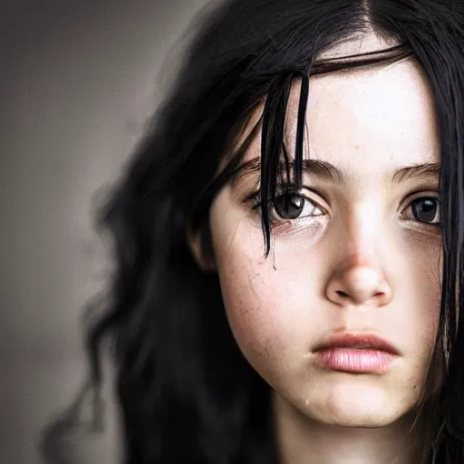 Prompt: an amazing award winning portrait photo of a girl with black long hair, cinematic masterpiece