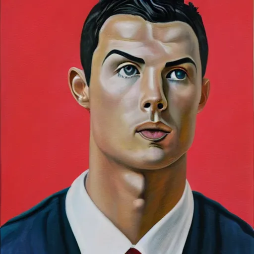 Prompt: portrait of cristiano ronaldo, painting by rene magritte, high detail, high resolution