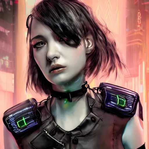 Prompt: detailed realistic female character cyberpunk wearing thick steel collar around neck, realistic, art, beautiful, 4K, collar, choker, collar around neck, punk, artstation, detailed, female, woman, choker, cyberpunk, neon, punk, collar, choker, collar around neck, thick collar, choker around neck, wearing choker, wearing collar, face, beautiful, cyberpunk,