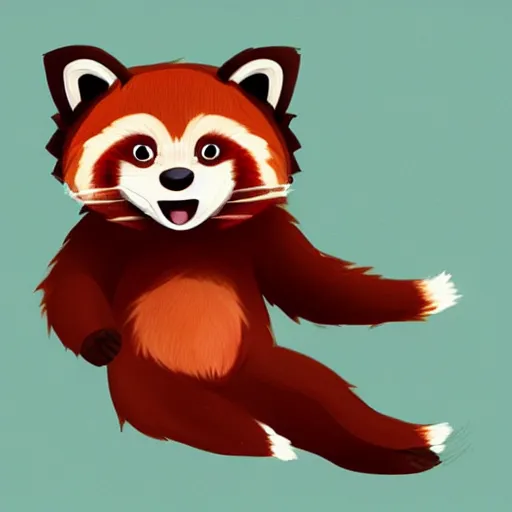 Image similar to cute cartoon drawing of a red panda waking up from bed yawning and stretching, character art, painting, trending on artstation