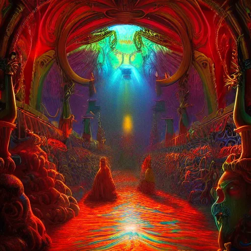 Image similar to Photorealistic Dream Carnival in the style of Michael Whelan and Gustave Dore. Hyperdetailed photorealism, 108 megapixels, amazing depth, glowing rich colors, powerful imagery, psychedelic Overtones, 3D finalrender, 3d shading, cinematic lighting, artstation concept art