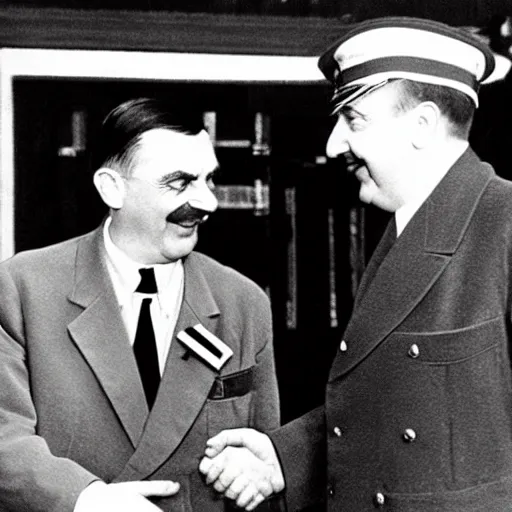 Image similar to Mr Bean shakes hands with Hitler