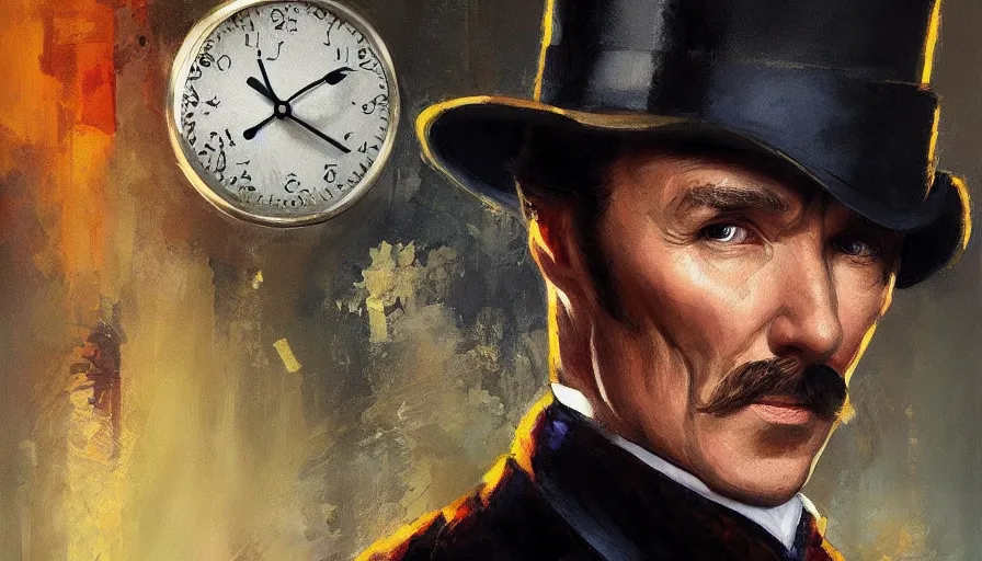 Prompt: sherlock holmes, time, clock, oil painting by jama jurabaev, brush hard, artstation, for aaa game, high quality, brush stroke