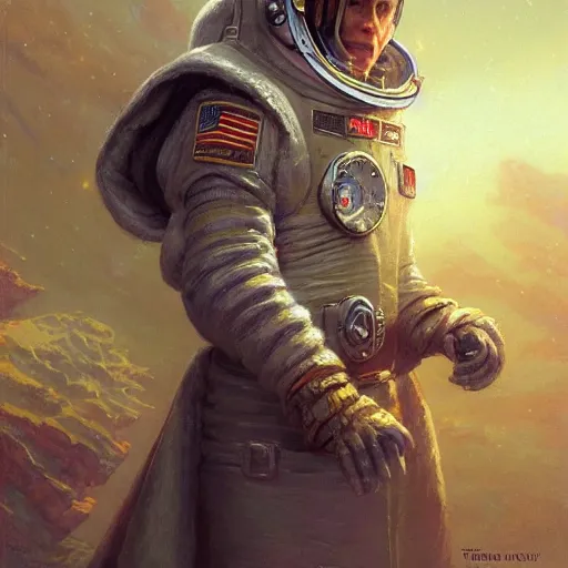 Prompt: intricate five star elf cosmonaut by greg rutkowski and thomas kinkade, oil on canvas, hdr, high detail, photo realistic, hyperrealism, matte finish, high contrast, 3 d depth, centered, masterpiece, vivid and vibrant colors, enhanced light effect, enhanced eye detail, artstationhd