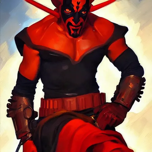 Image similar to greg manchess portrait painting of darth maul as overwatch character, medium shot, asymmetrical, profile picture, organic painting, sunny day, matte painting, bold shapes, hard edges, street art, trending on artstation, by huang guangjian and gil elvgren and sachin teng