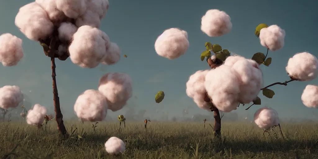 Image similar to explosion in the form of cotton plant, 3 d octane remder, epic lighting, 8 k, by goro fujita