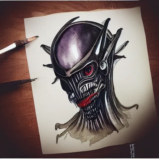 Prompt: “watercolor of xenomorph in the style of HR Giger”