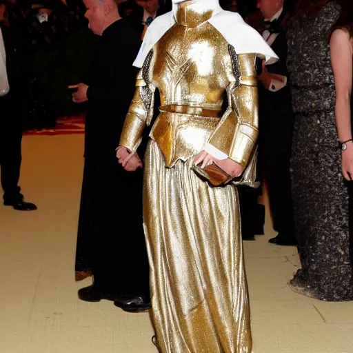 Prompt: photo of joan of arc at the met gala